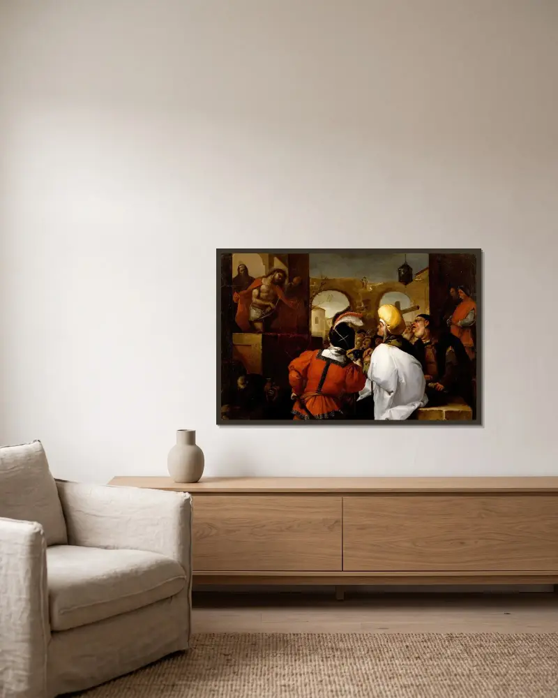 Ecce Hommo av Luca Giordano inramad på en vägg