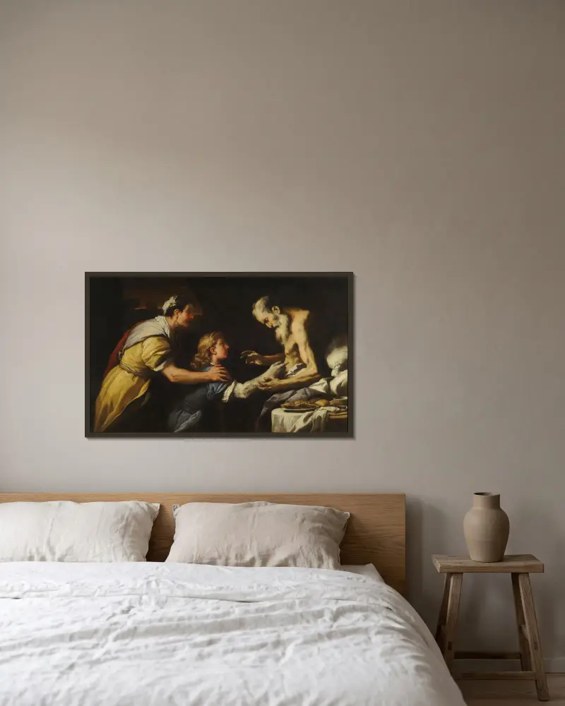 Jakob introduceras för Isak av Luca Giordano inramad på en vägg