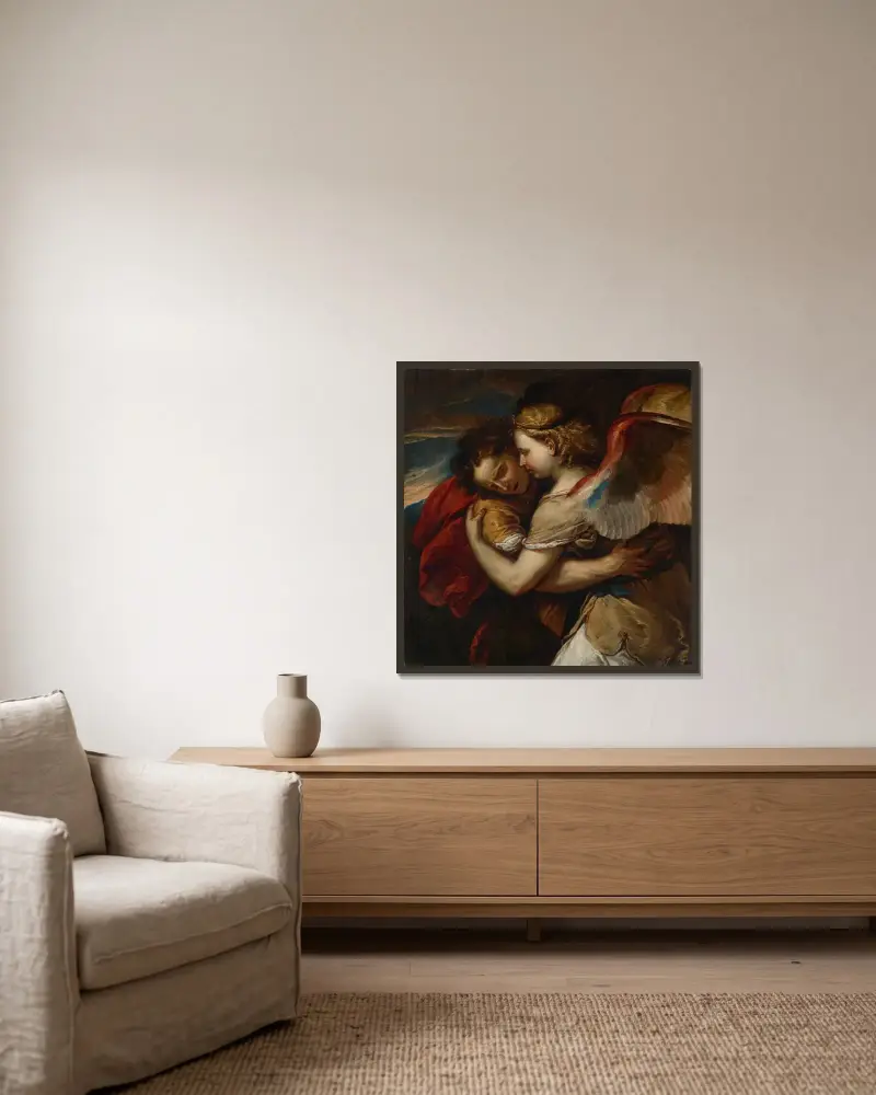 Jakob ringt mit dem Engel von Luca Giordano gerahmt an einer Wand