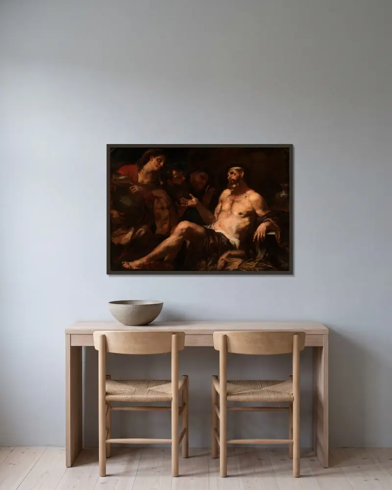 Job and His Comforters av Luca Giordano inramad på en vägg