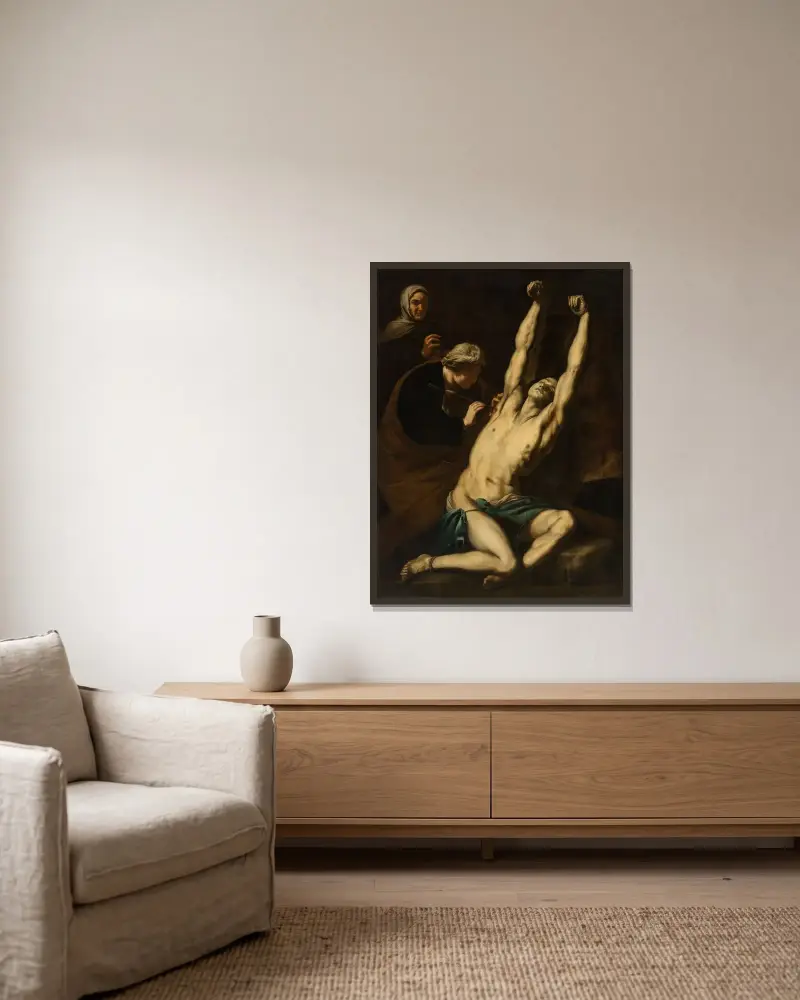 Święty Sebastian opatrywany przez świętą Irenę, Luca Giordano w ramie na ścianie
