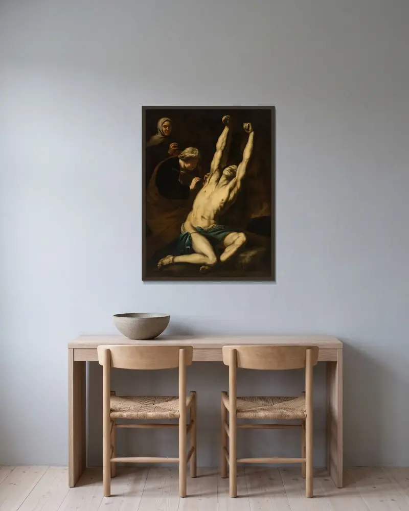 Święty Sebastian opatrywany przez świętą Irenę, Luca Giordano w ramie na ścianie