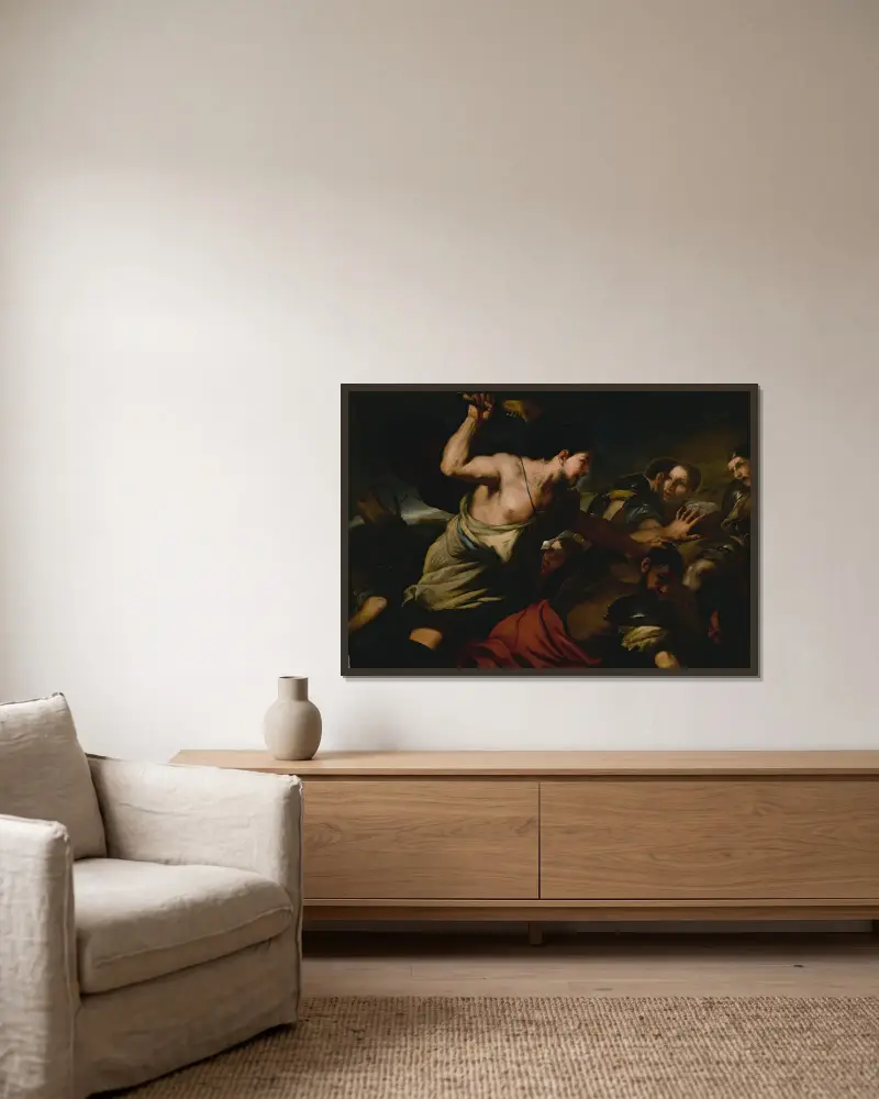 Samson Slaying The Philistines av Luca Giordano inramad på en vägg