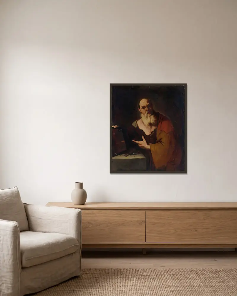 Socrates av Luca Giordano inramad på en vägg