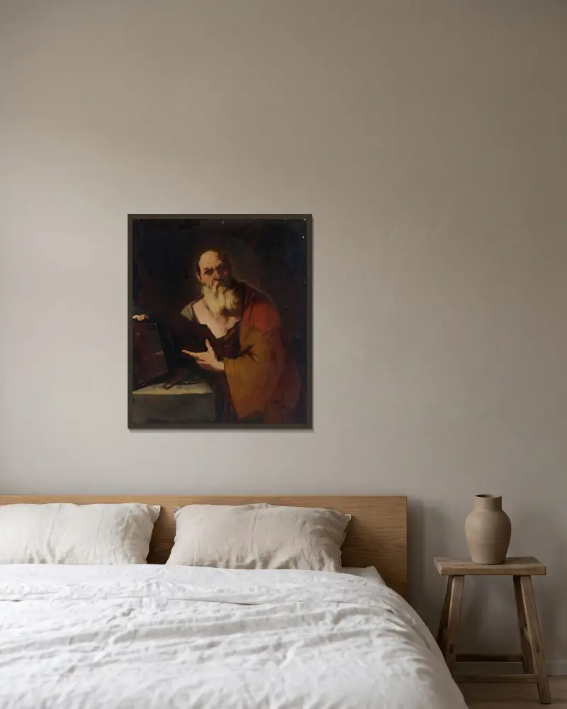 Socrates av Luca Giordano inramad på en vägg