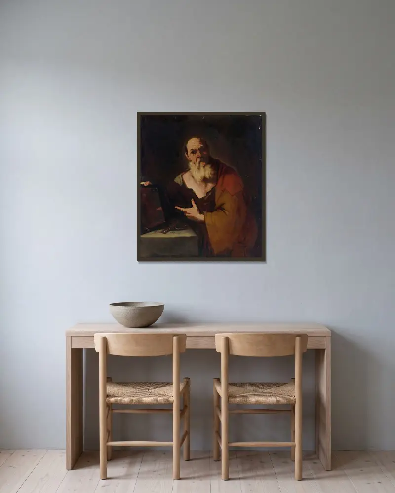 Socrates av Luca Giordano inramad på en vägg