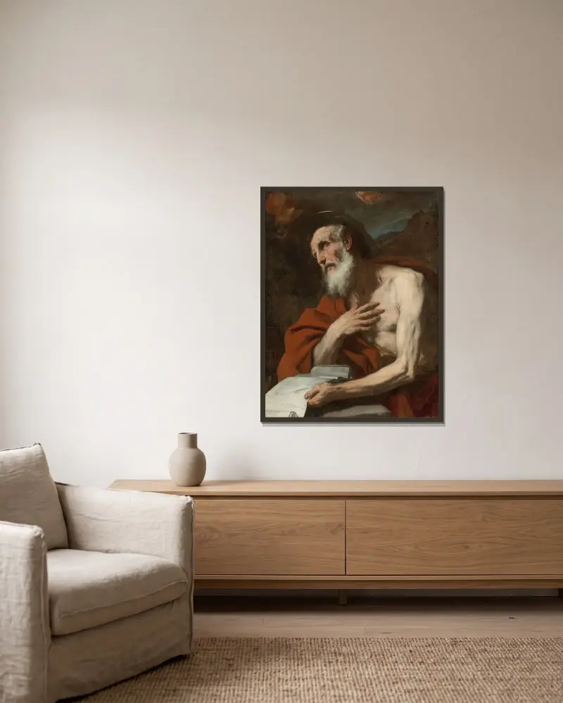 Der heilige Hieronymus von Luca Giordano gerahmt an einer Wand