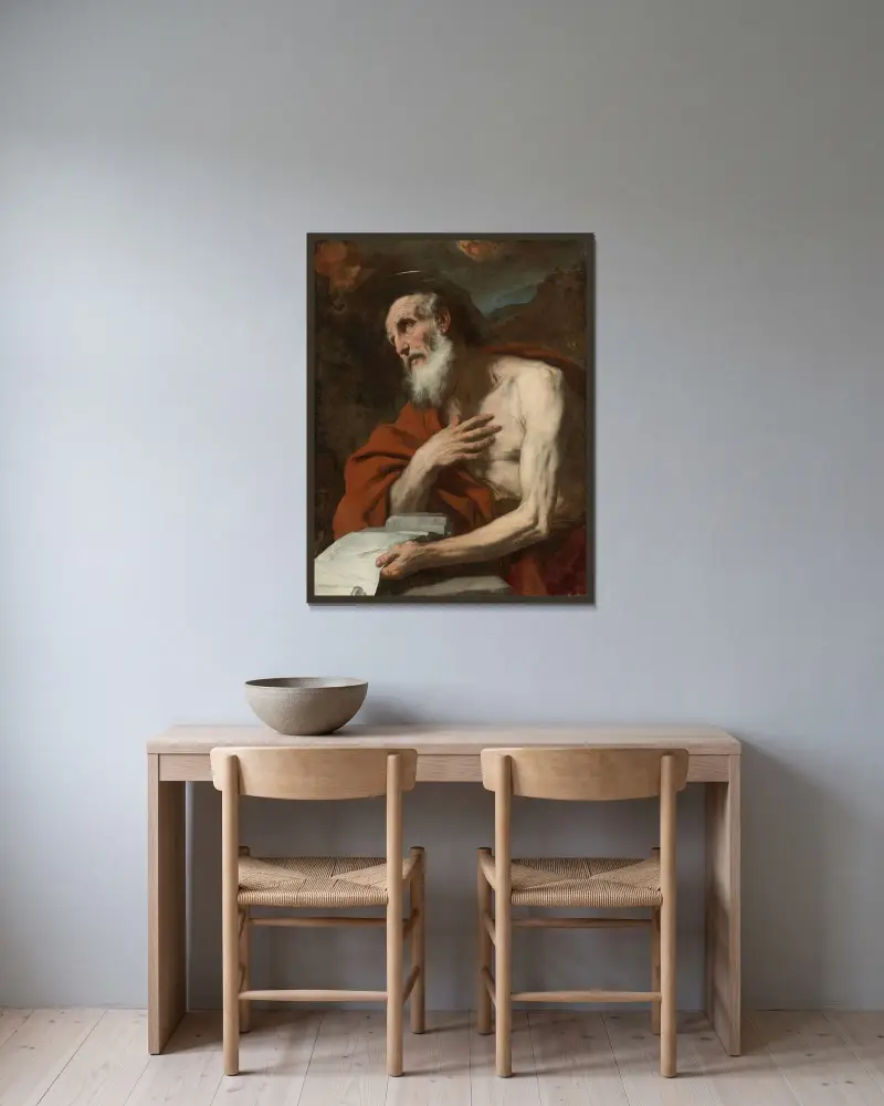 Der heilige Hieronymus von Luca Giordano gerahmt an einer Wand