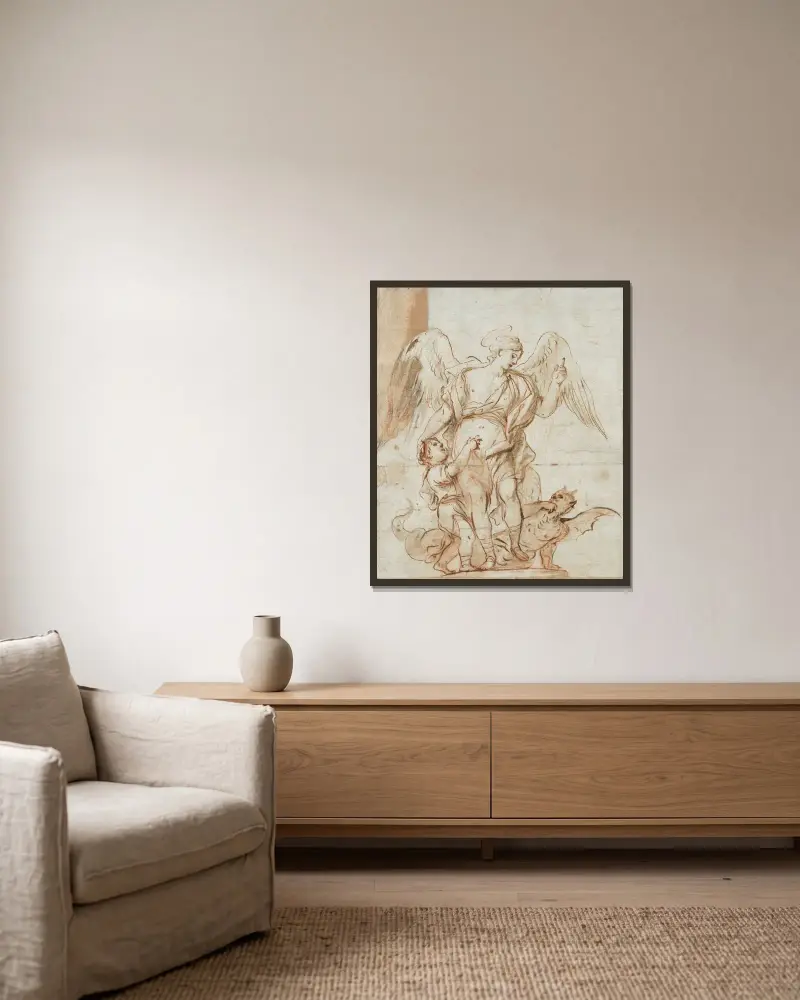 Studie für eine Skulptur von Luca Giordano gerahmt an einer Wand