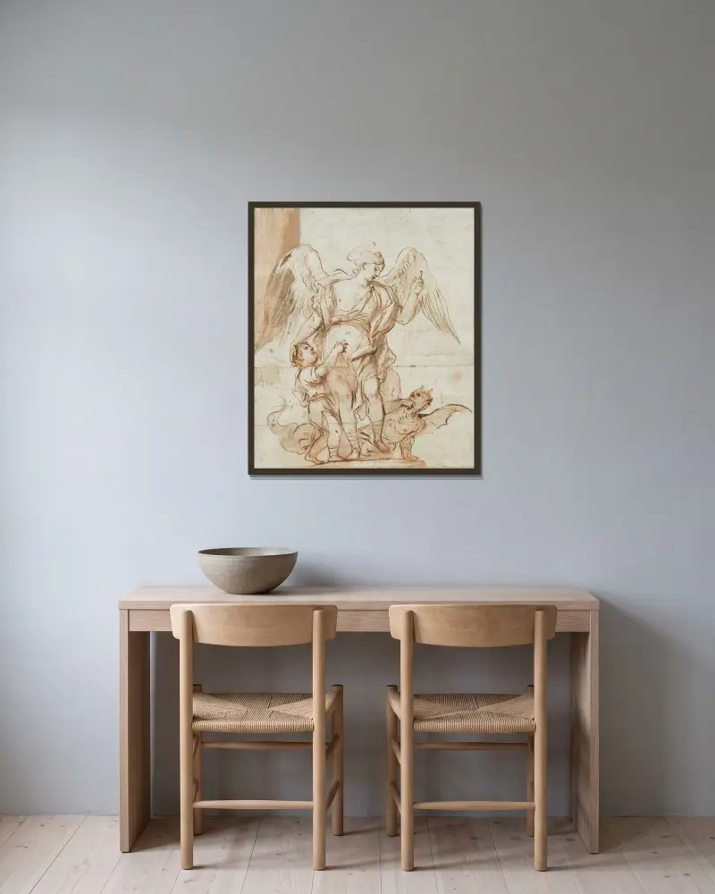 Studie für eine Skulptur von Luca Giordano gerahmt an einer Wand
