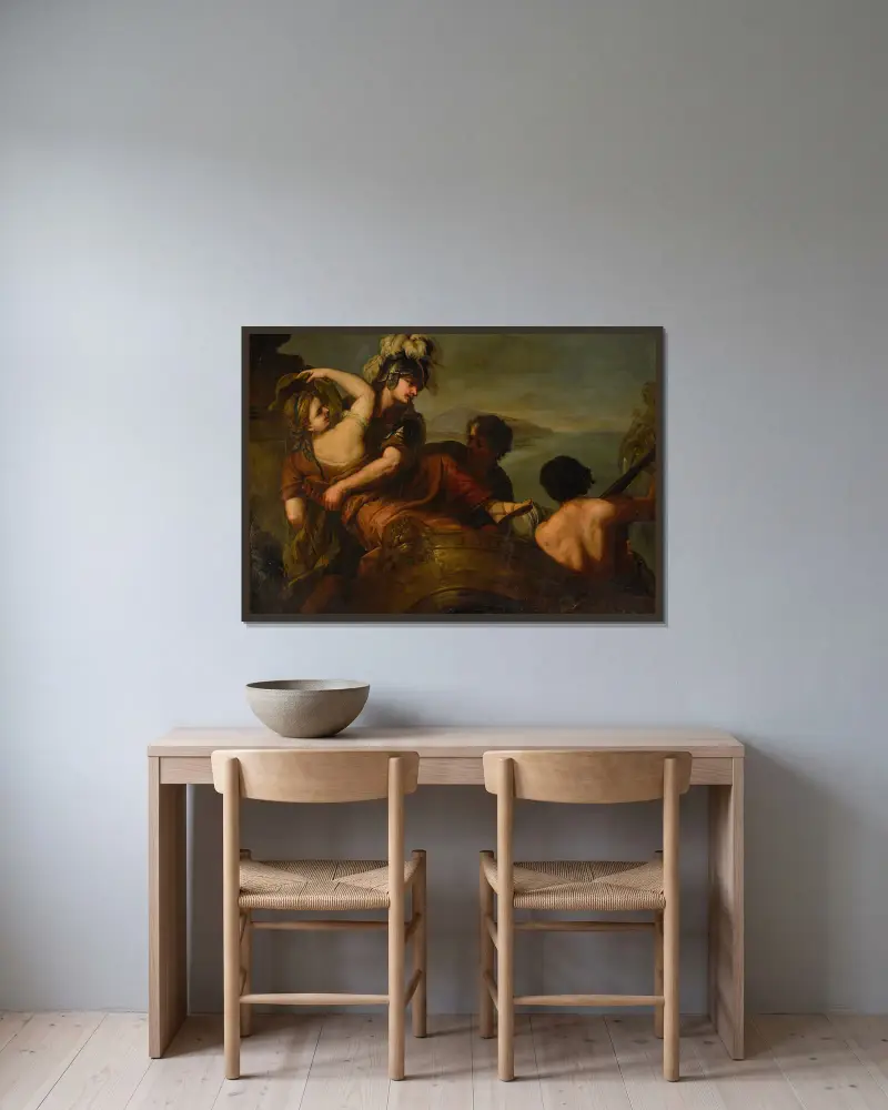 The Abduction Of Helen av Luca Giordano inramad på en vägg