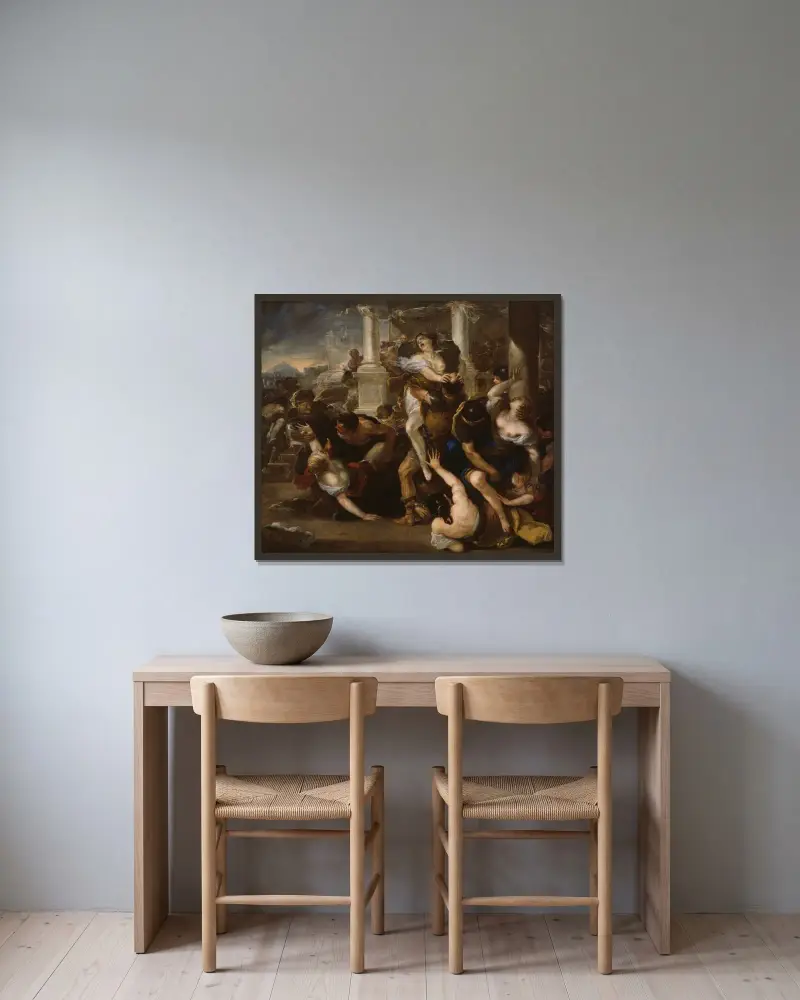 Der Raub der Sabinerinnen von Luca Giordano gerahmt an einer Wand