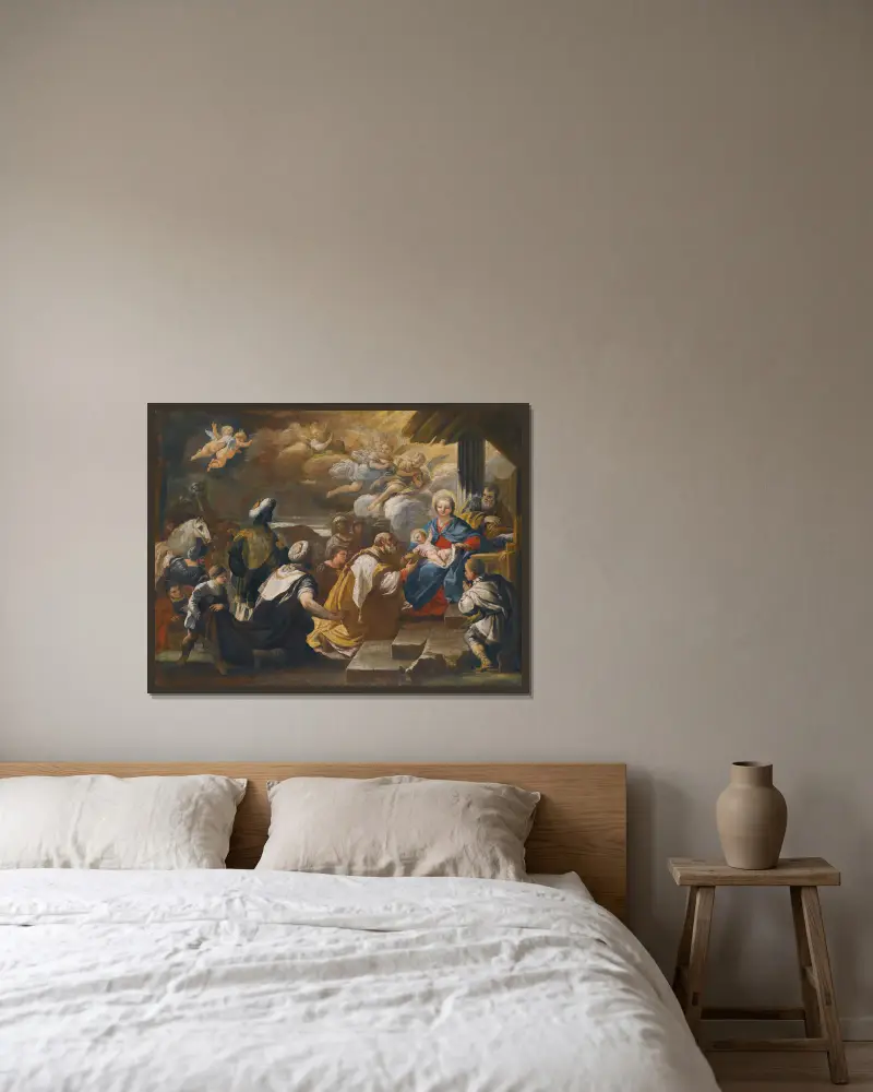 The Adoration Of The Magi av Luca Giordano inramad på en vägg