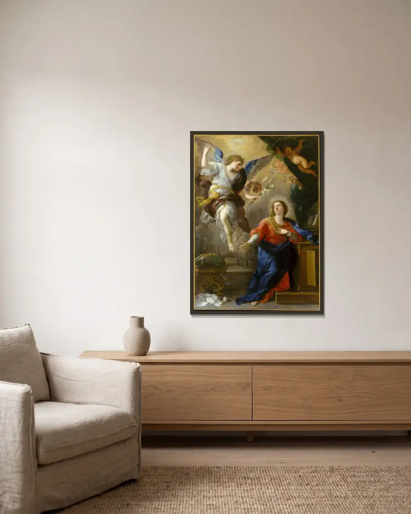 Die Verkündigung von Luca Giordano gerahmt an einer Wand