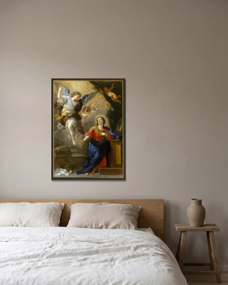 Die Verkündigung von Luca Giordano gerahmt an einer Wand