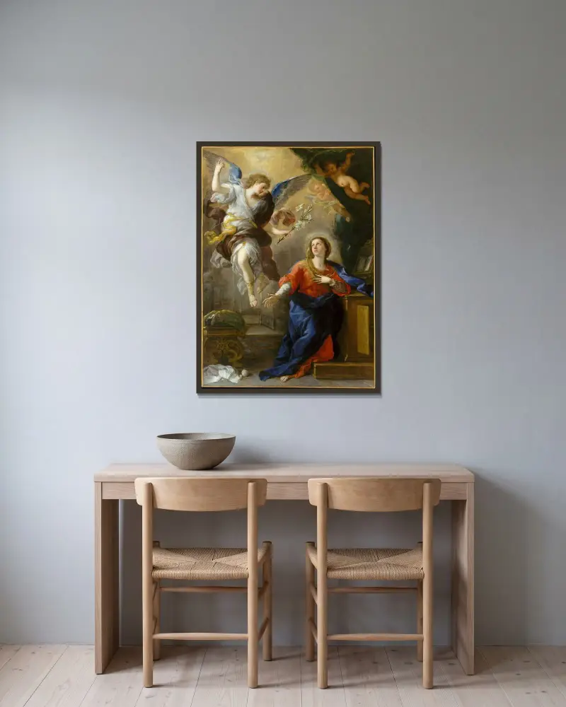 Die Verkündigung von Luca Giordano gerahmt an einer Wand