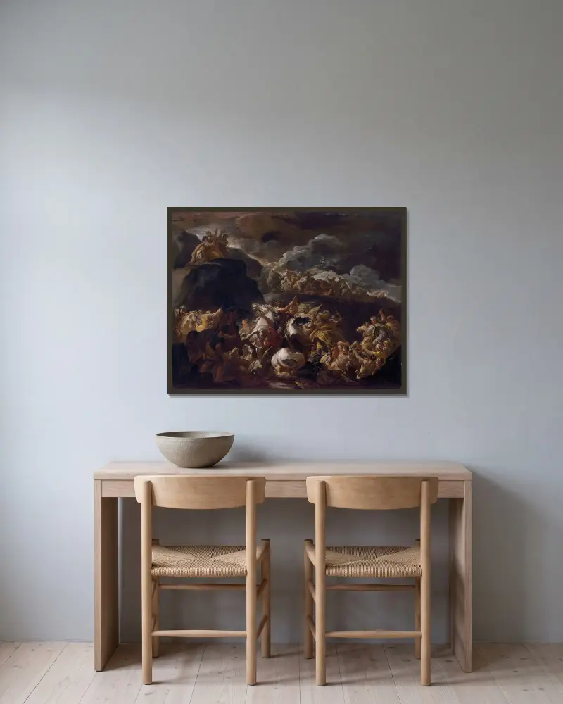 Slaget mellan israeliterna och amalekiterna av Luca Giordano inramad på en vägg