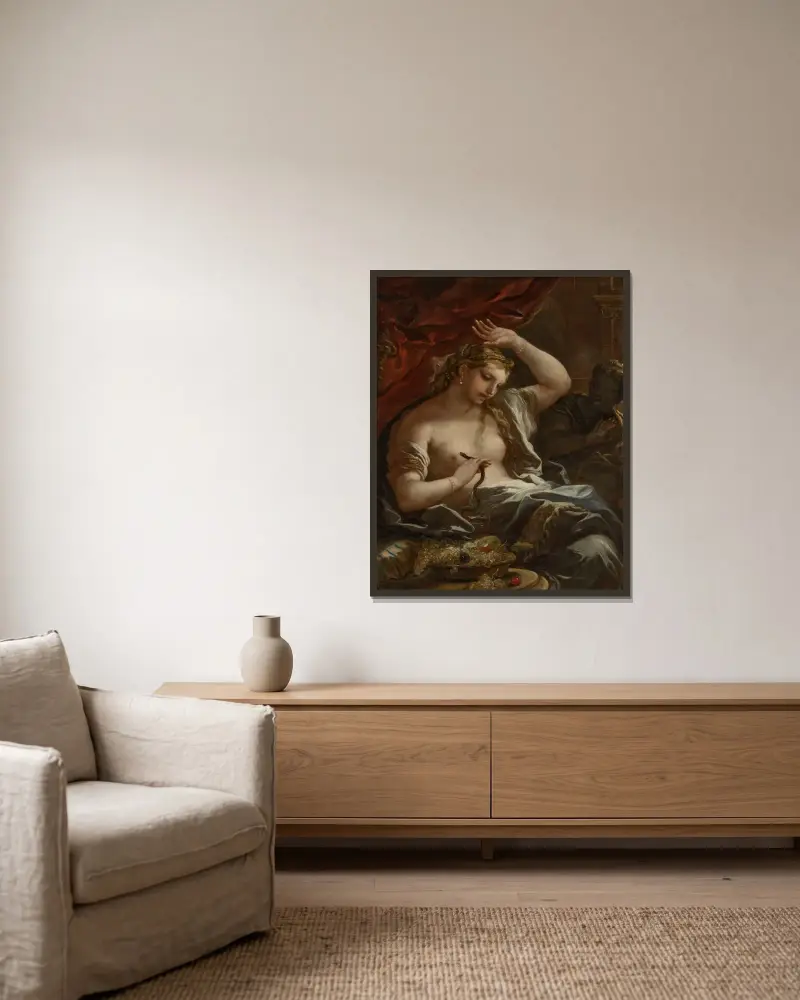 Der Tod der Kleopatra von Luca Giordano gerahmt an einer Wand
