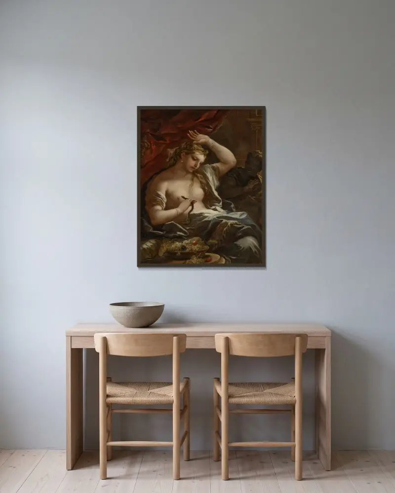 Der Tod der Kleopatra von Luca Giordano gerahmt an einer Wand