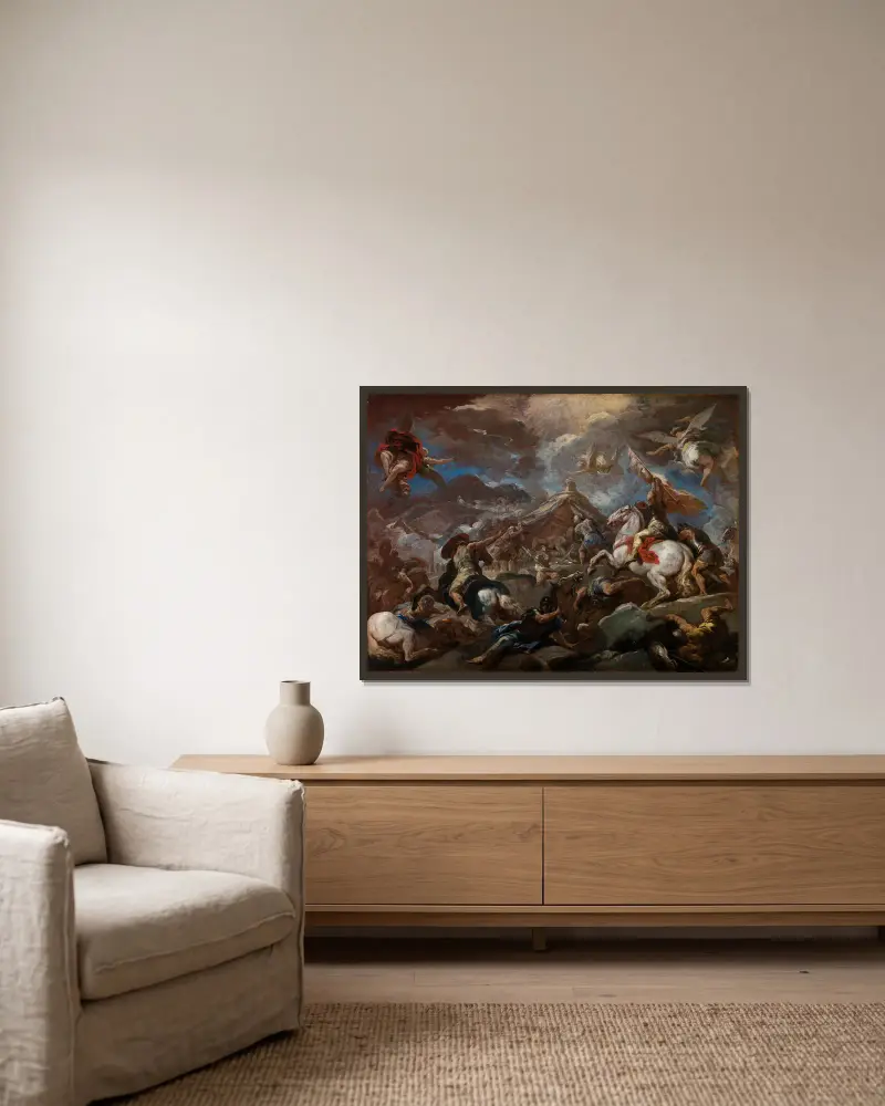 The Discovery of the Body of Holofernes (1703–4) av Luca Giordano inramad på en vägg