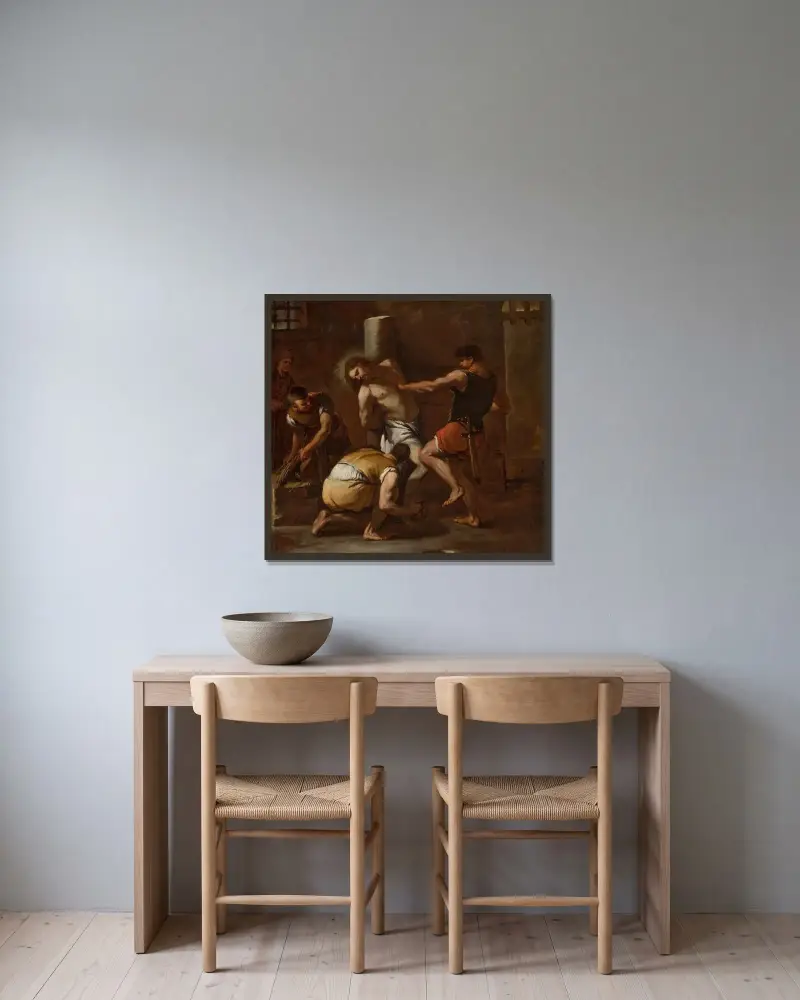 Die Geißelung Christi von Luca Giordano gerahmt an einer Wand