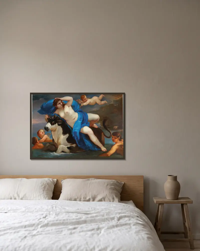 The Rape Of Europa av Luca Giordano inramad på en vägg