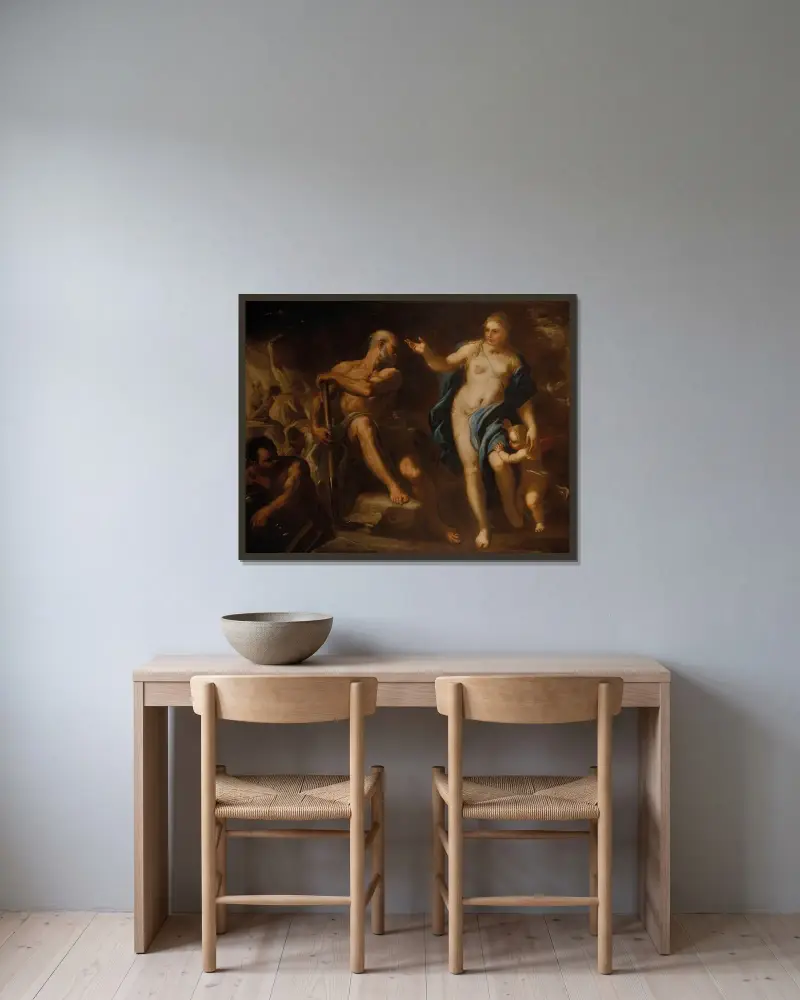 Venus in der Schmiede des Vulkan von Luca Giordano gerahmt an einer Wand