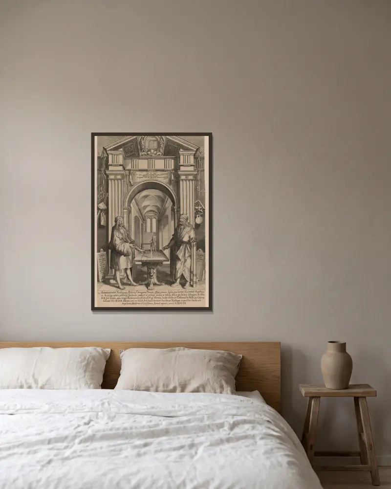 Alberti Dureri Noribergensis, Pictorum Germaniae Principis effigies genuina duplex av Lucas Kilian inramad på en vägg