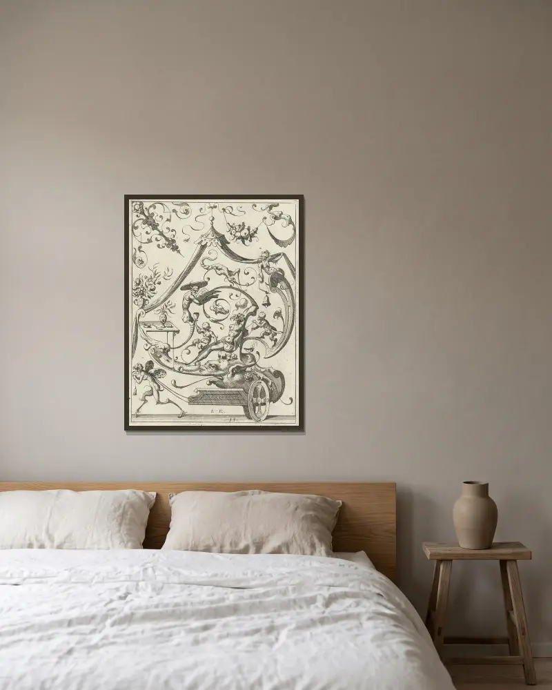 Dekoration mit Grotesken, 1607 – Nr. 7 von Lucas Kilian gerahmt an einer Wand