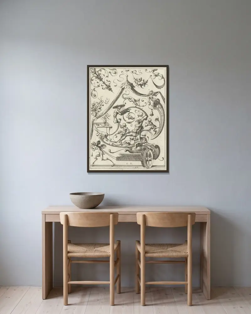 Dekoration mit Grotesken, 1607 – Nr. 7 von Lucas Kilian gerahmt an einer Wand