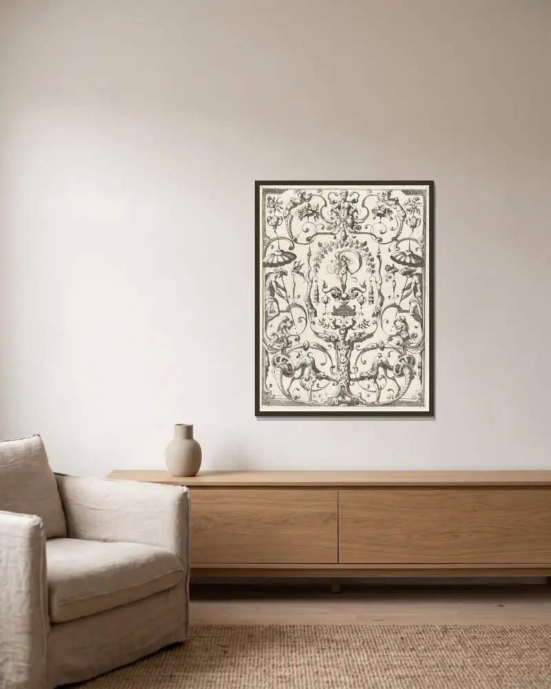 Dekoration mit Grotesken, 1607 – Nr. 1 von Lucas Kilian gerahmt an einer Wand