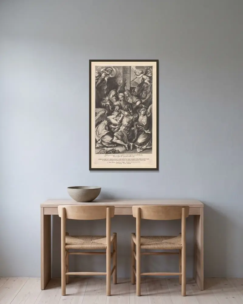 Kreuzabnahme von Lucas Kilian gerahmt an einer Wand