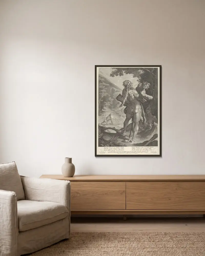 Herkules und Antäus von Lucas Kilian gerahmt an einer Wand
