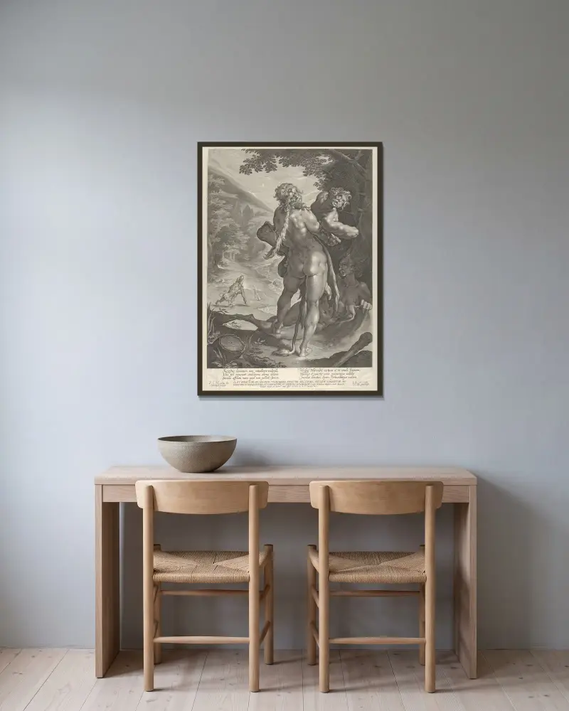 Herkules und Antäus von Lucas Kilian gerahmt an einer Wand