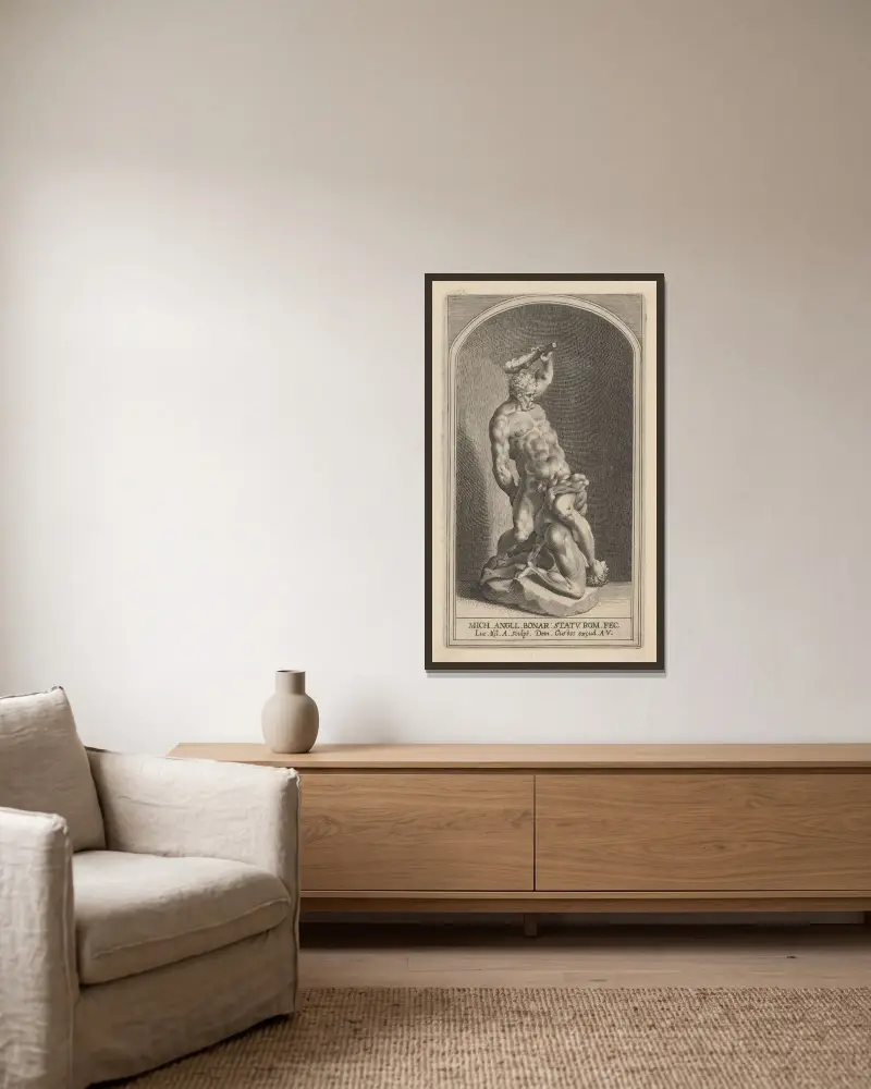 Herakles besiegt Caecus von Lucas Kilian gerahmt an einer Wand