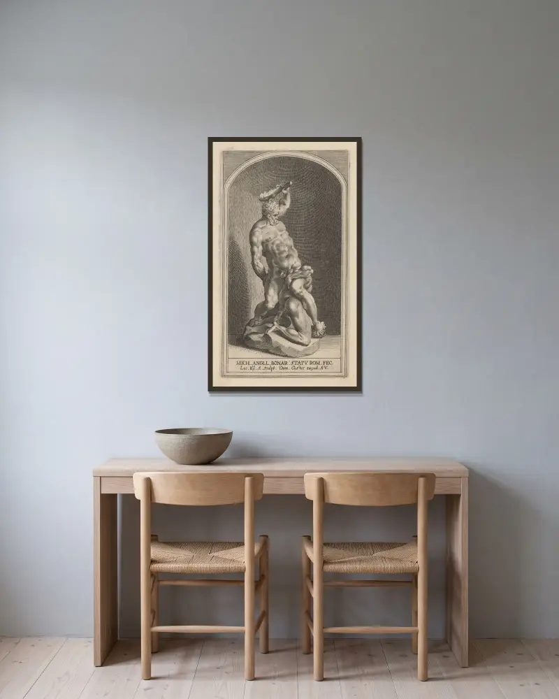 Herakles besiegt Caecus von Lucas Kilian gerahmt an einer Wand