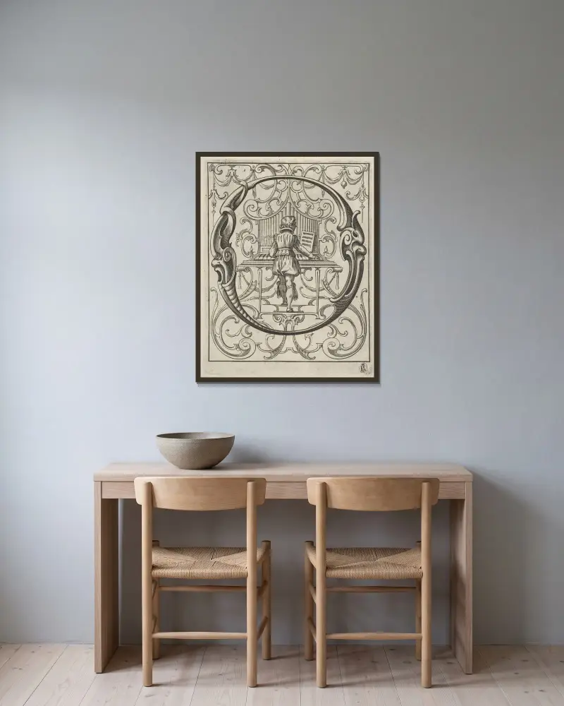 Neues ABC-Büchlein; O von Lucas Kilian gerahmt an einer Wand