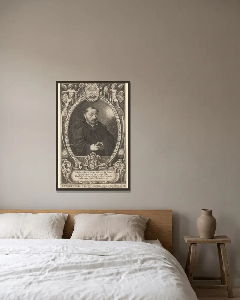 Portrait of Abbot Balthasar at the age of 33 av Lucas Kilian inramad på en vägg