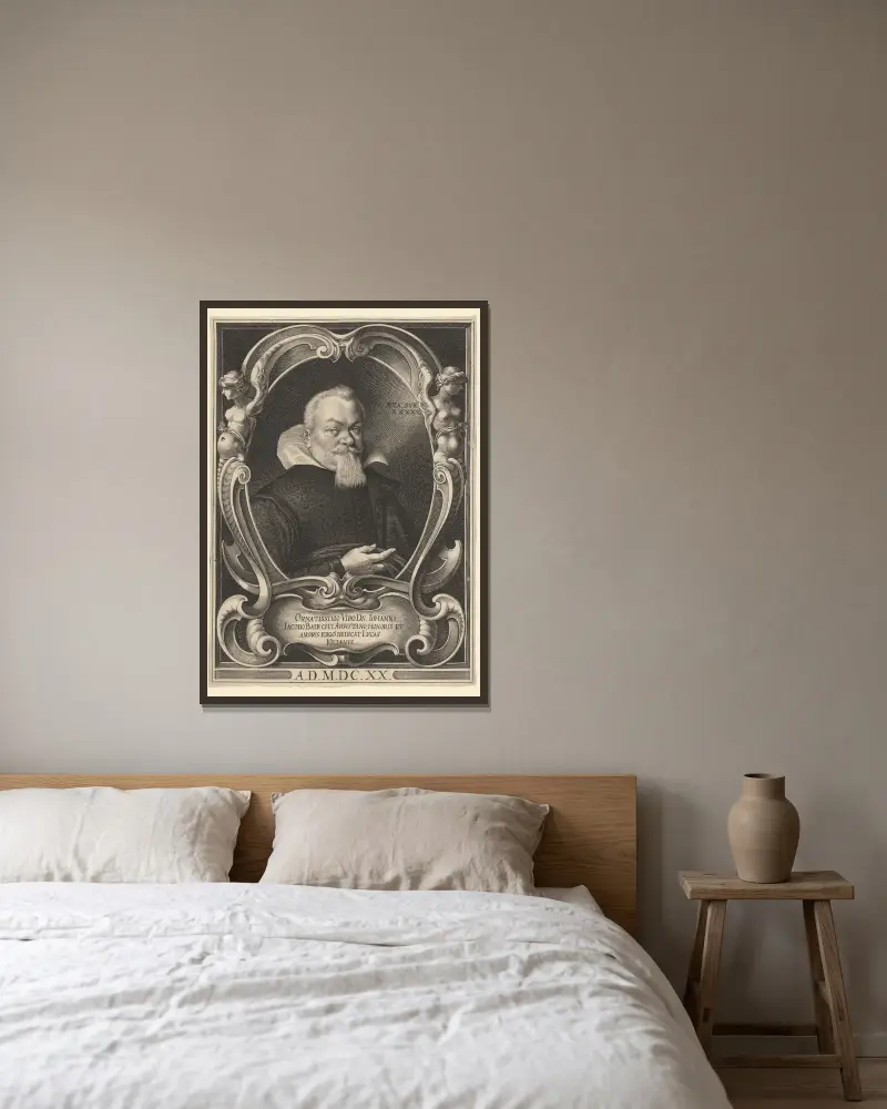 Portrait of Hans Jacob Bair at the age of 45 av Lucas Kilian inramad på en vägg
