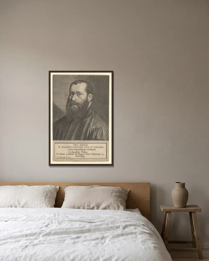 Portrait of Hans Lencker av Lucas Kilian inramad på en vägg