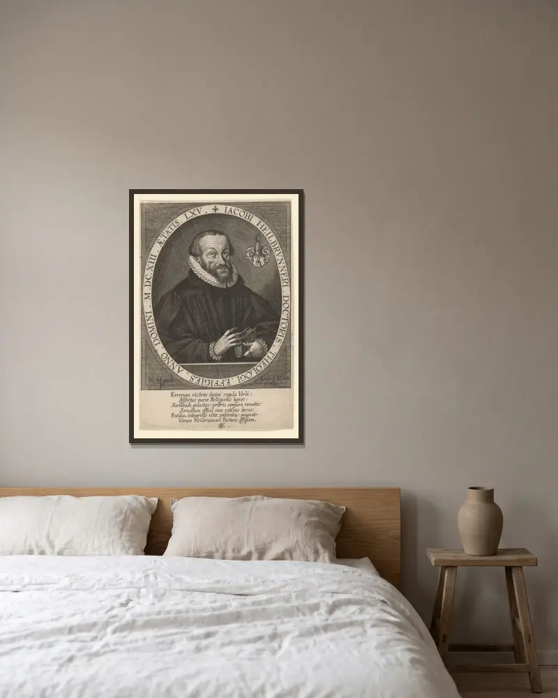 Porträtt av Jacob Heilbrunner vid 65 års ålder av Lucas Kilian inramad på en vägg