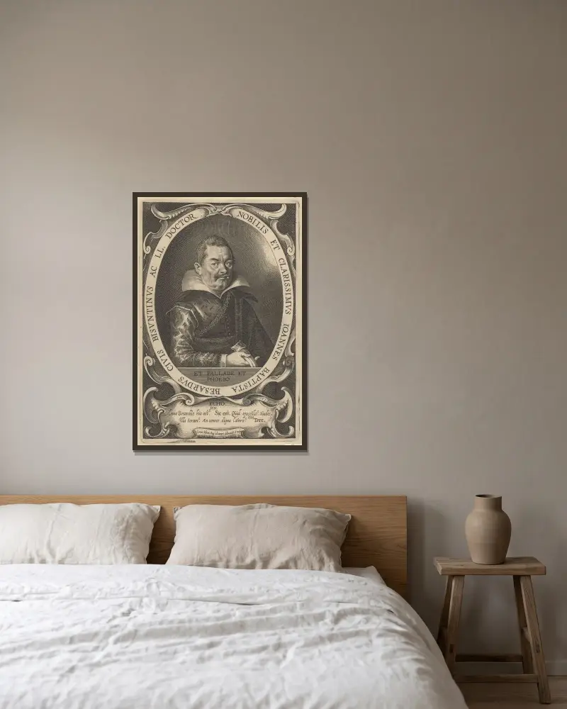 Porträt von Jean-Baptiste Besard von Lucas Kilian gerahmt an einer Wand
