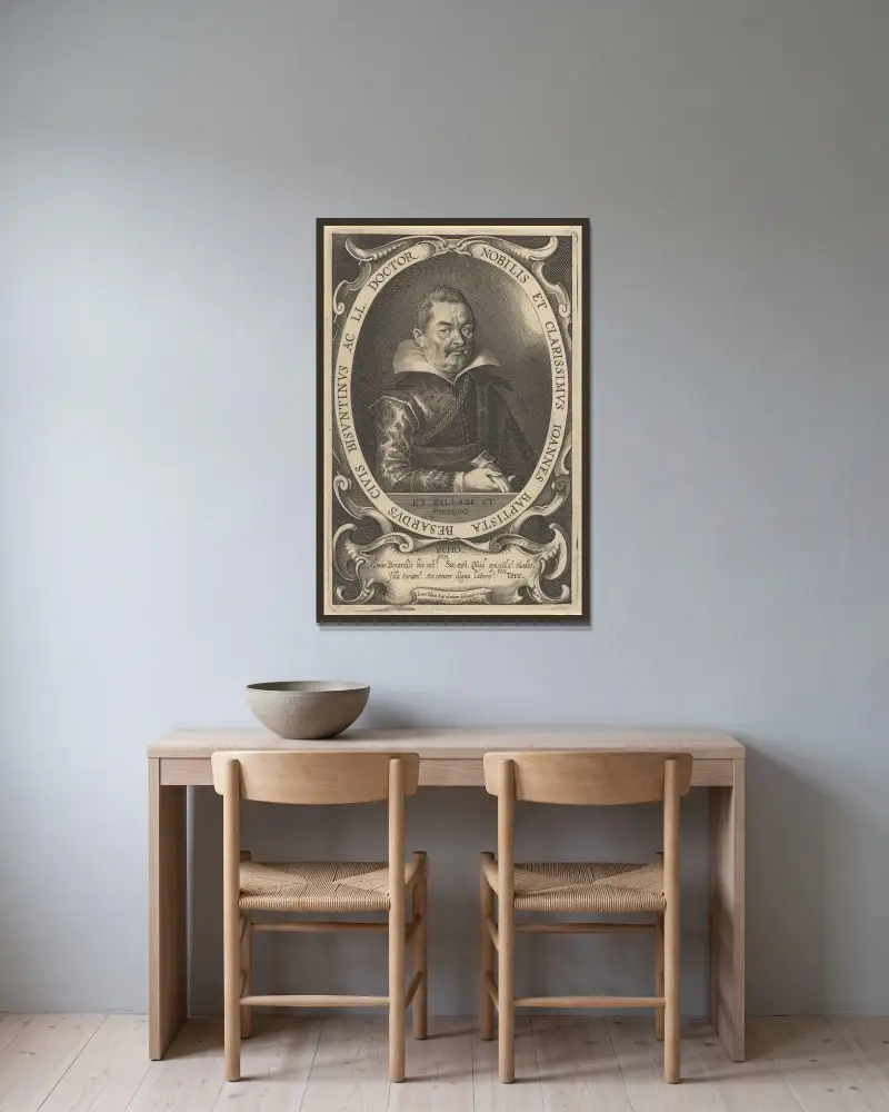 Porträt von Jean-Baptiste Besard von Lucas Kilian gerahmt an einer Wand