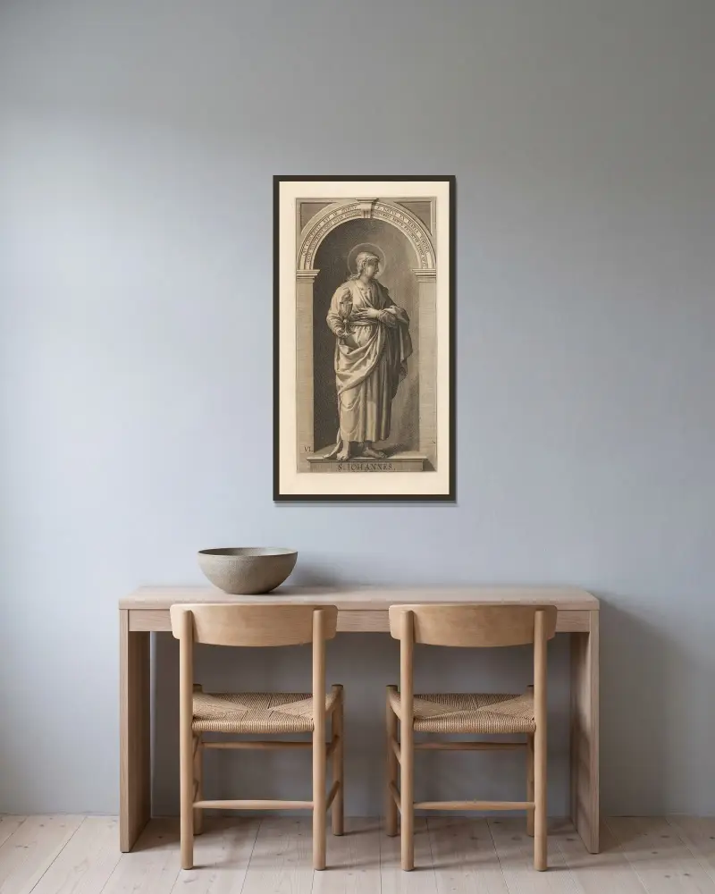 Der heilige Johannes von Lucas Kilian gerahmt an einer Wand