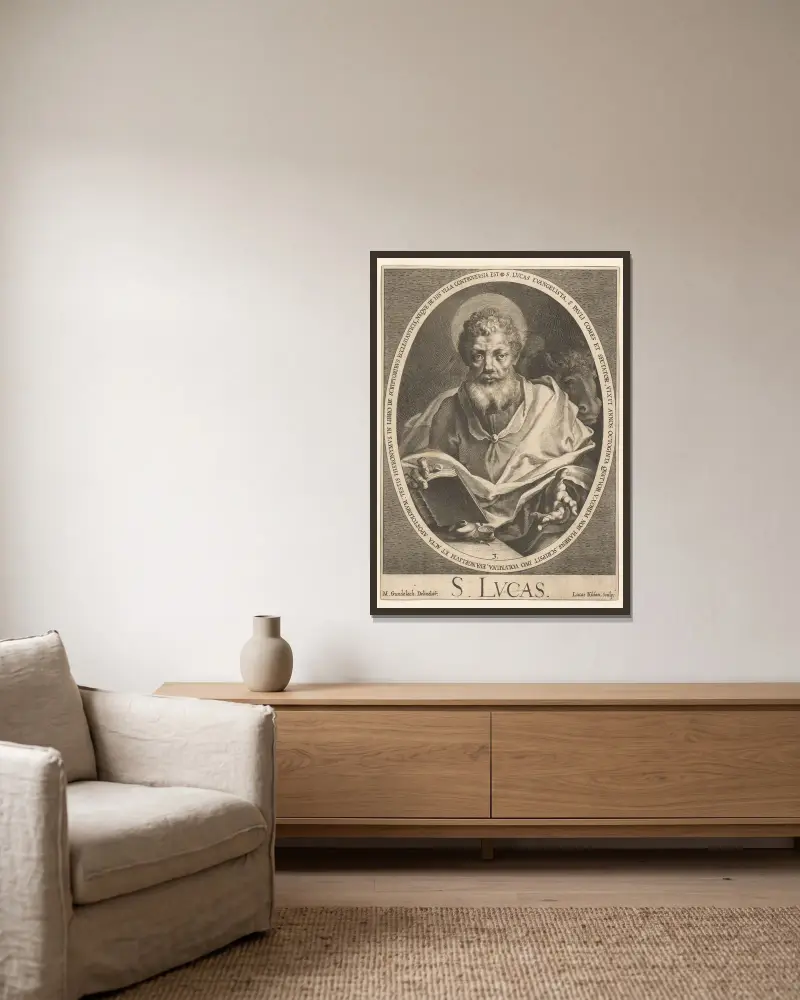Der heilige Lukas von Lucas Kilian gerahmt an einer Wand