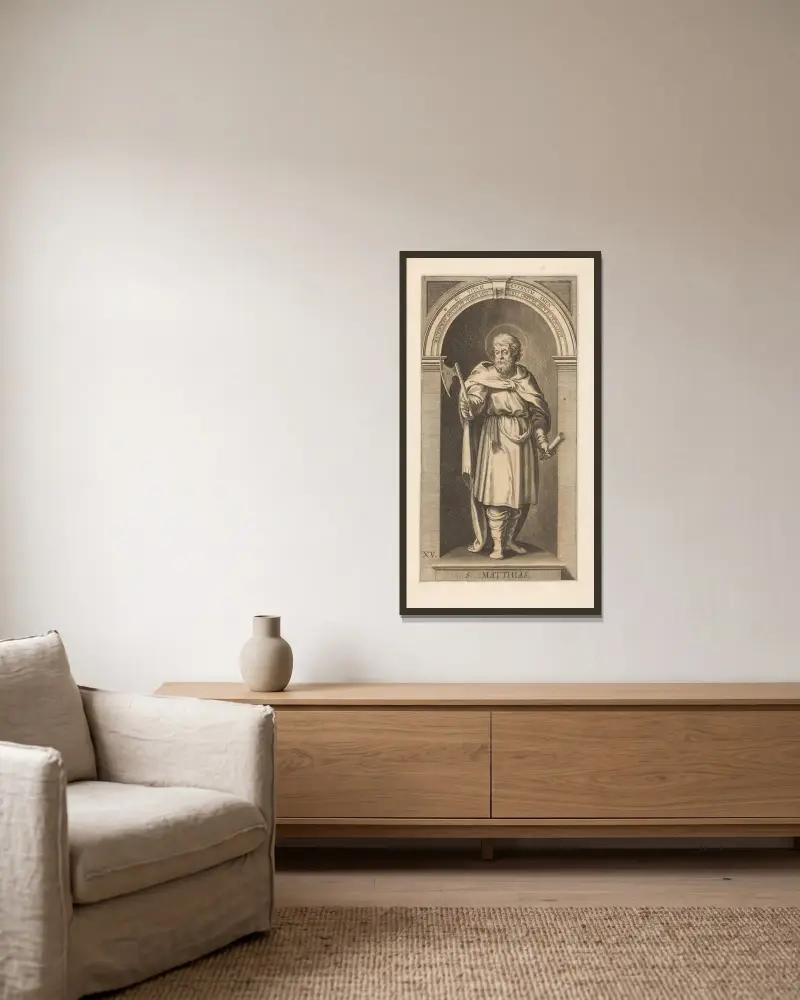 Der heilige Matthias von Lucas Kilian gerahmt an einer Wand