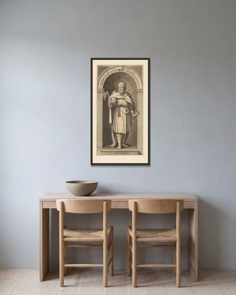 Der heilige Matthias von Lucas Kilian gerahmt an einer Wand