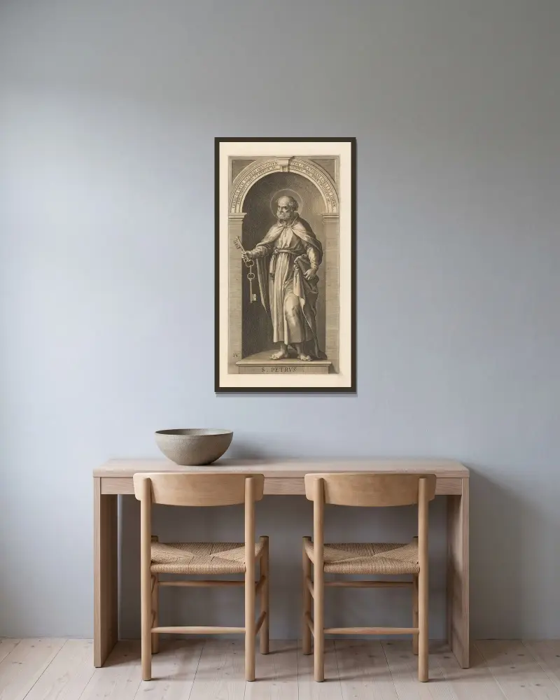 Der heilige Petrus von Lucas Kilian gerahmt an einer Wand