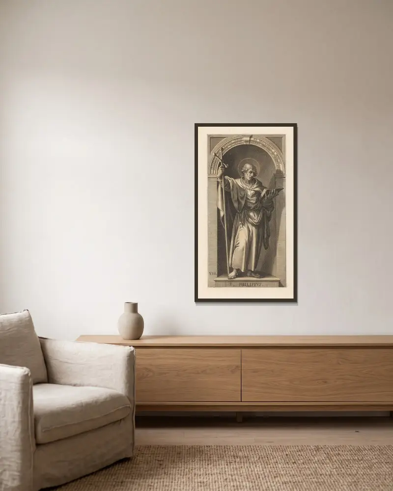 Der heilige Philippus von Lucas Kilian gerahmt an einer Wand