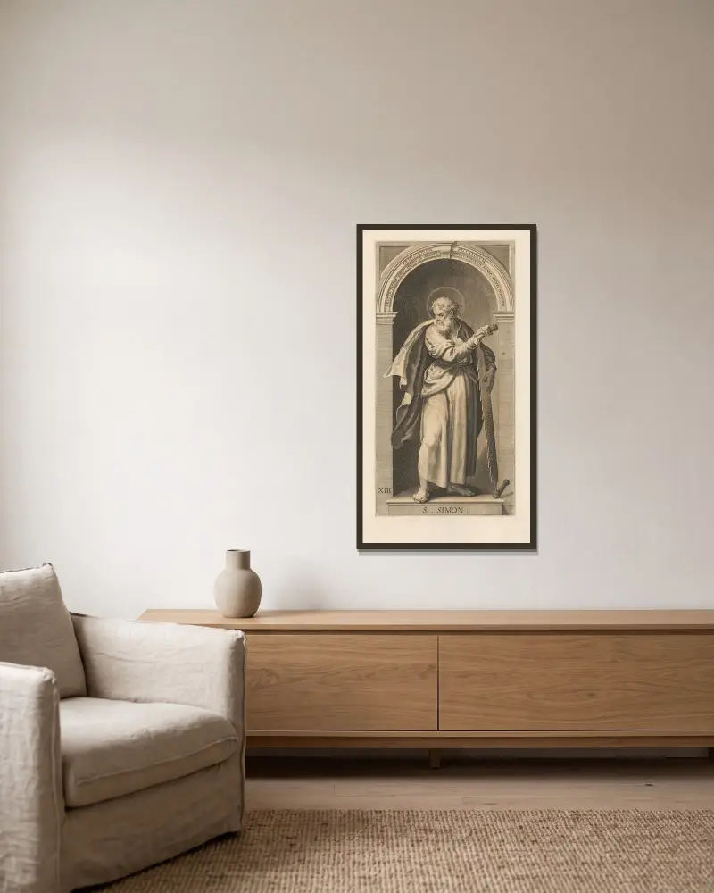 Der heilige Simon der Zelot von Lucas Kilian gerahmt an einer Wand